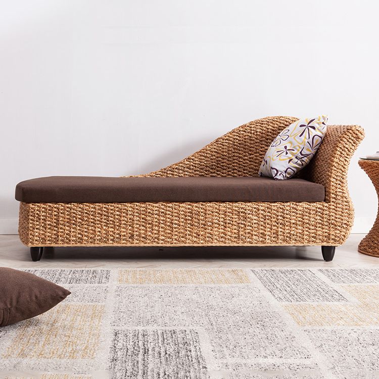 Modern Style Living Room Chaise Rolled Arms Upholstered Chaise Lounge with Rattan Base