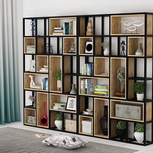 Modern Style Bookshelf Black Metal Frame Open Back Bookcase for Home Office