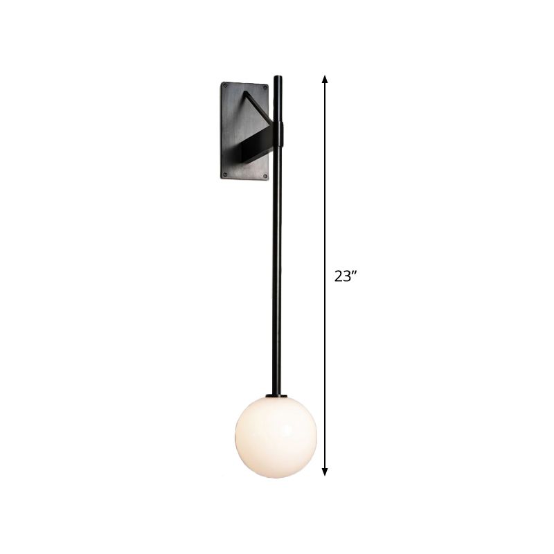 Round Sconce Modern Milk Glass 1 Bulb Black Wall Mount Light Fixture with Metal Pencil Arm
