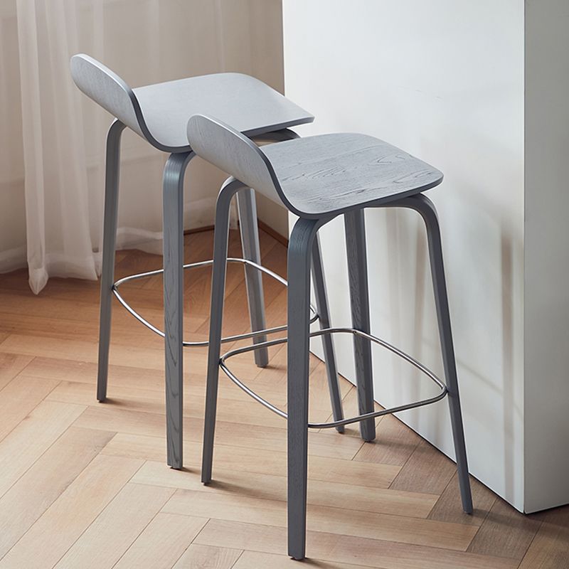Modern Armless Backrest Counter Stool Wood Cafe Bar Stool with Wooden Seat and Pedal