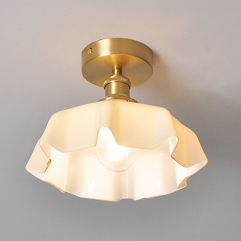 Metal Modern Flush Mount Flower Shape Ceiling Light with Glass Shade for Bedroom