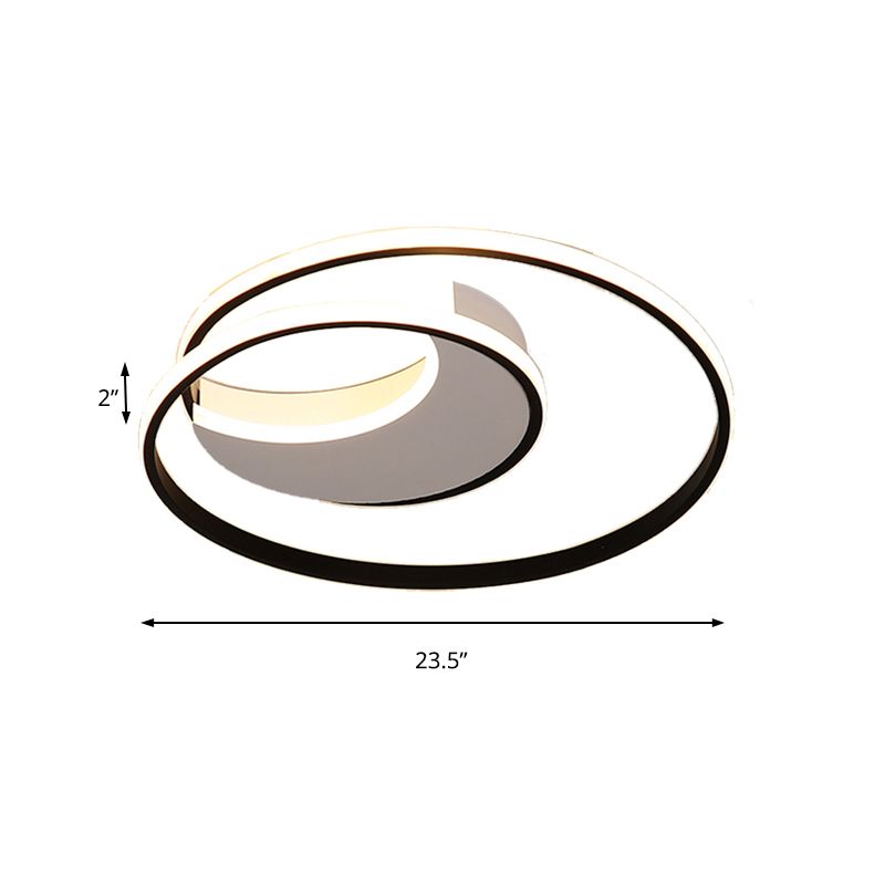 Spiral Flush Ceiling Light Simple Acrylic 16"/19.5"/23.5" Wide LED White/Black Flush Mount Lighting in Warm/White Light