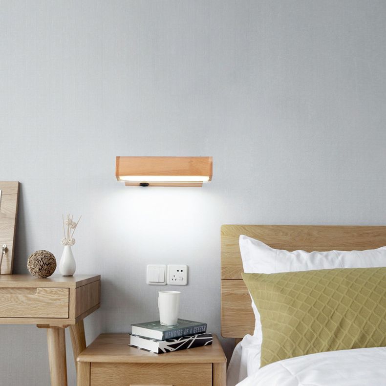 Modern Minimalist Style Rectangular Wall Mounted Light Fixture Wood Sconces for Bedroom
