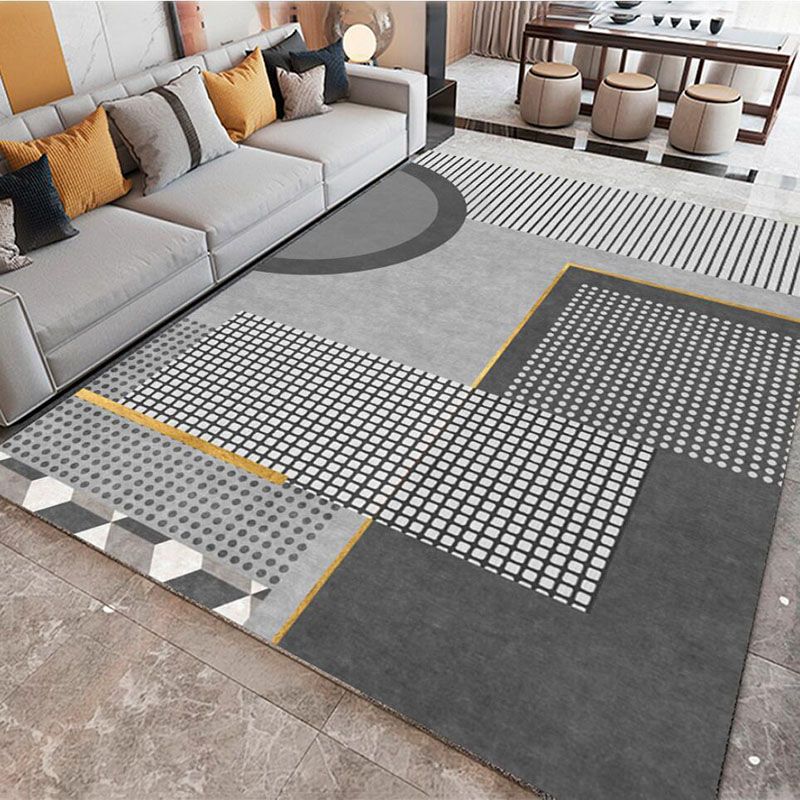 Light Grey Modern Rug Polyester Graphic Rug Washable Indoor Rug for Home Decor