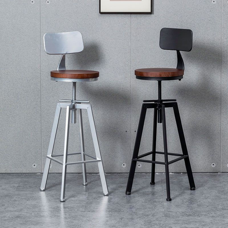 Metal Industrial Counter Stool Backrest Adjustable Bar Stool with Swivel
