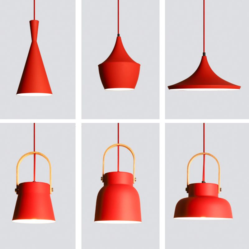 Lámpara colgante de acabado rojo de metal geométrico 1 cabeza vintage colgante luz de techo para restaurante