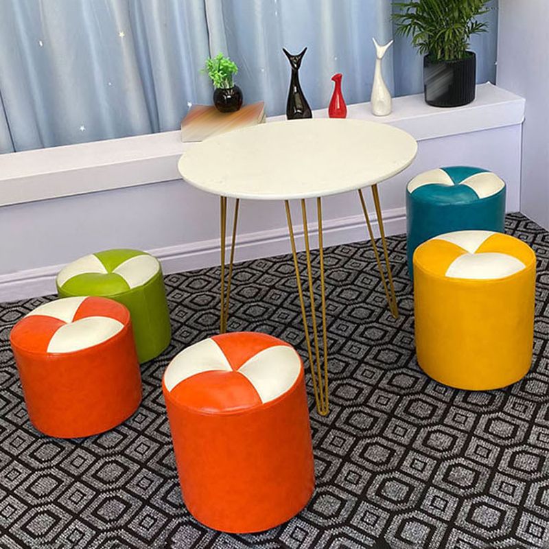 Orange Modern Pouf Water Resistant Round Pouf for Living Room