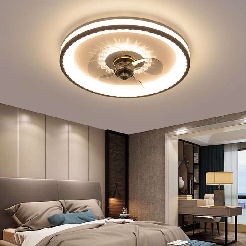 Modern LED Ceiling Fan Light Round Ceiling Mount Lamp with Acrylic Shade for Bedroom