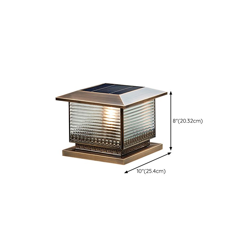 Modern Solar Energy Pillar Lamp Bronze Square Outdoor Light for Garden
