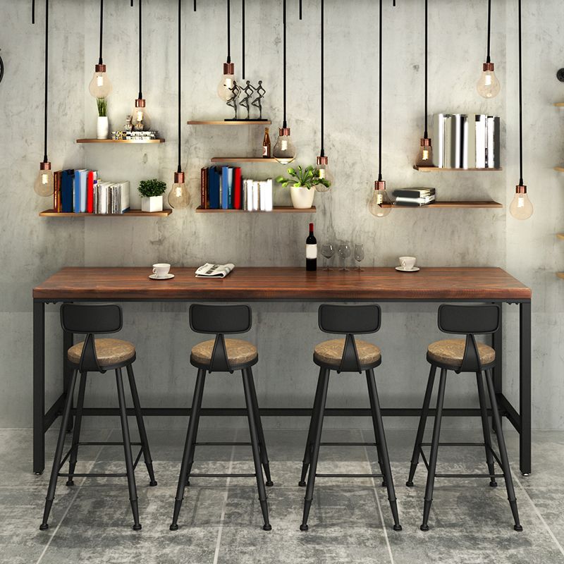 Industrial Rectangle Bar Table Set 1/2/5 Pcs Brown Wooden Bar Table Set