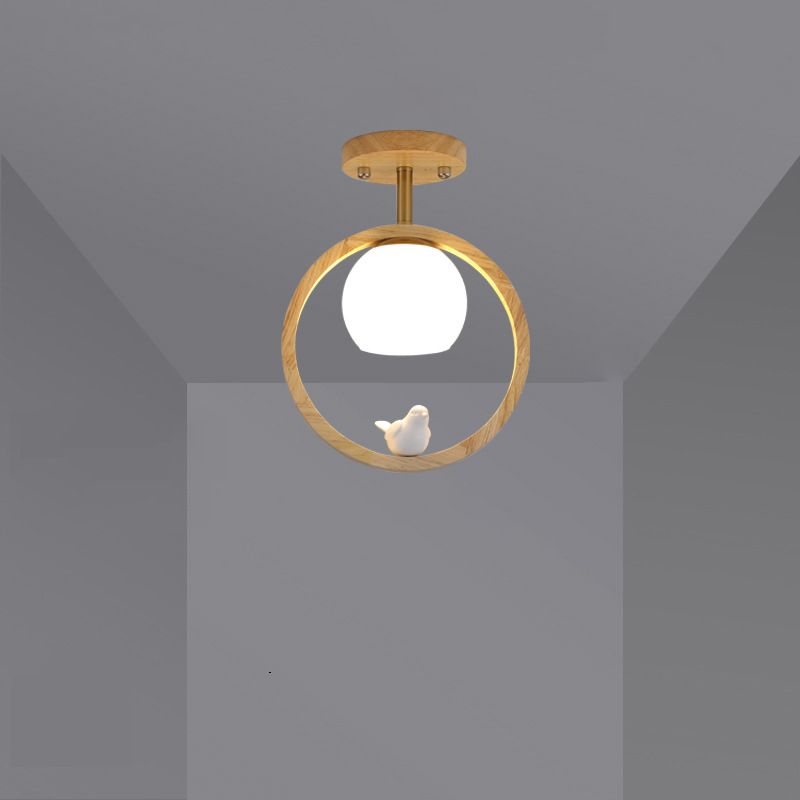 Wood Flush Mount Lighting Contemporary Globe Ceiling Light for Home