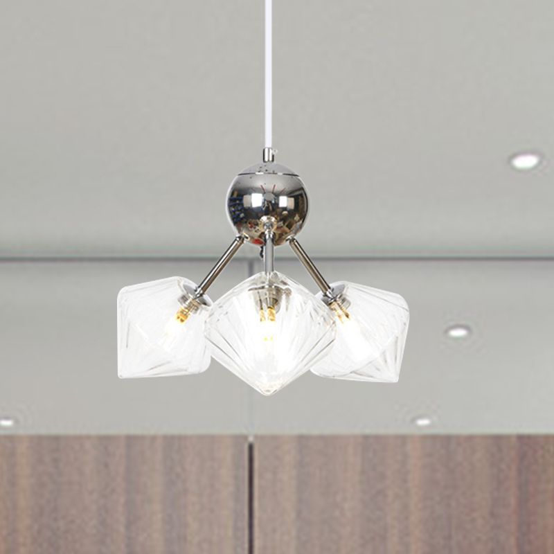 Amber/Clear Glass Diamond Pendant Light Industrial Stylish 3/9/12 Bulbs Chandelier Light Fixture, 13"/27.5"/34" Width