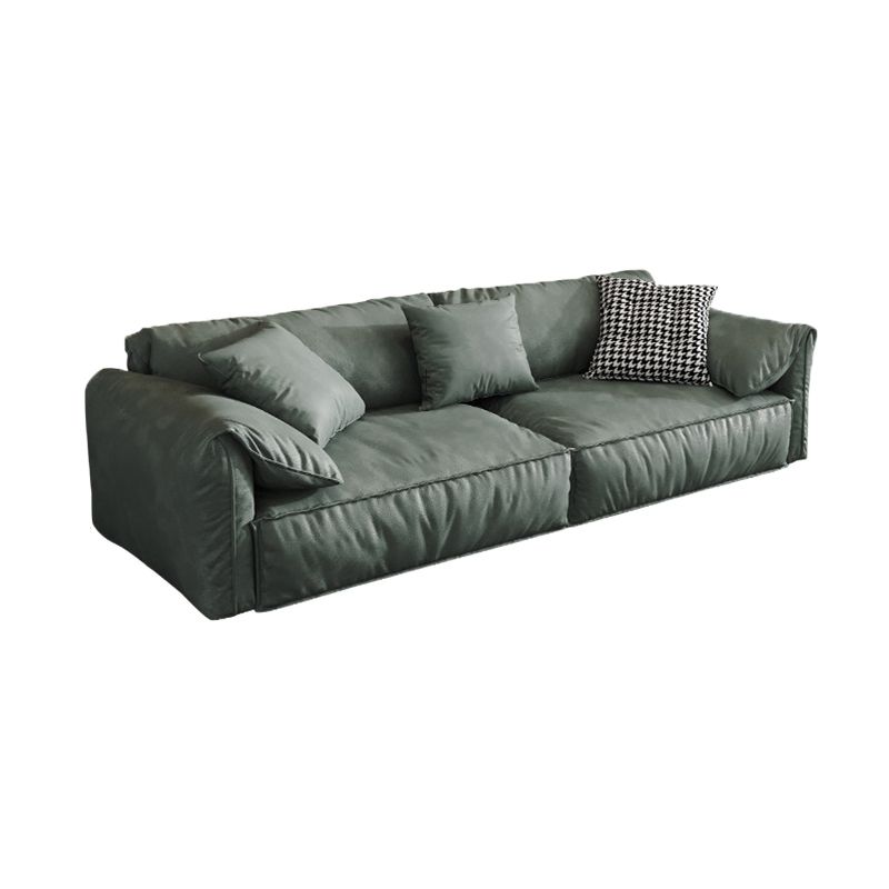 Contemporary Style Faux Leather Sofa Pillow Top Arm Sofa in Green
