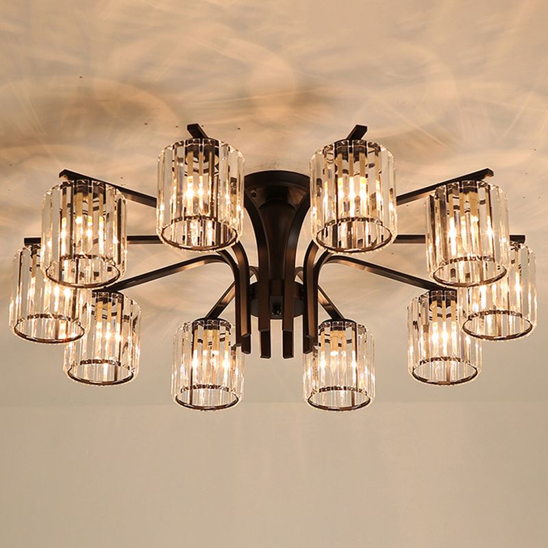 Contemporary Cylinder Flush Light Crystal Flush Mount Ceiling Fixture in Black