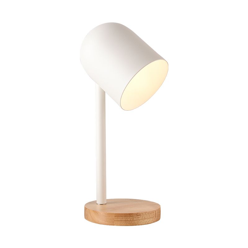 Macaron Elongated Dome Nightstand Light Metal 1 Head Bedroom Table Lamp with Wooden Base