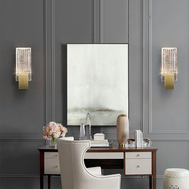 1-Light Rectangular Wall Light Fixture Modern Style Crystal Wall Sconces Lamp in Brass