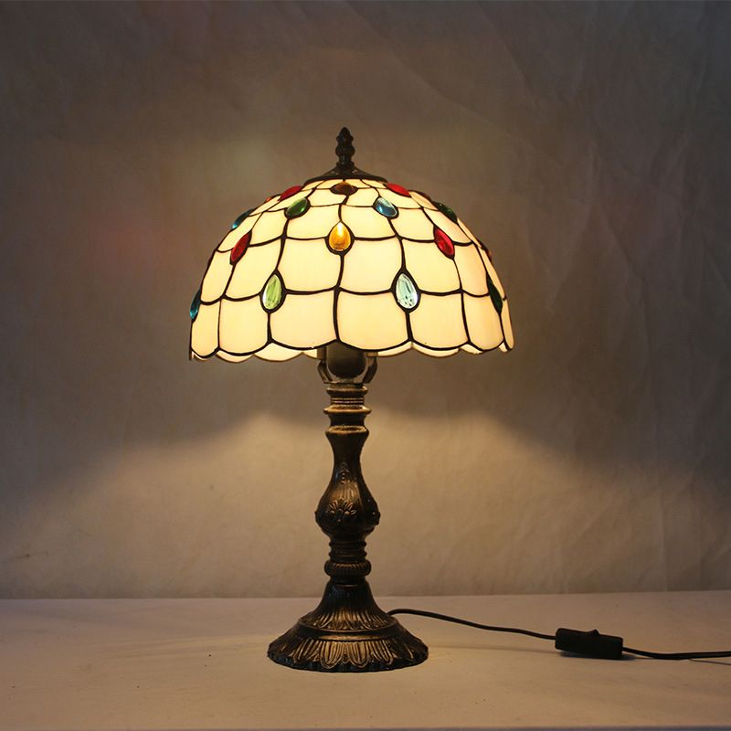 BEIGE Gioielli in vetro Night Table Light Tiffany Testa singola Nera Nero con base