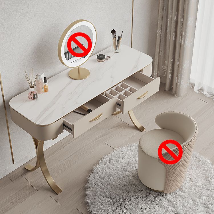 Wooden Glam Makeup Vanity Desk Beige Vanity Dressing Table Set with Drawer
