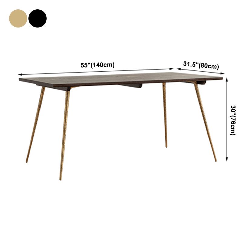 Mesa de comedor rectangular de madera de roble maciza en tono marrón, mesa industrial de 4 patas para comedor