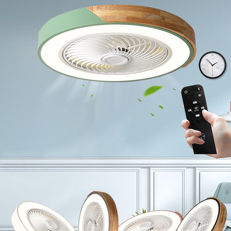 Moderne nordische LED -Makkaron -Flush -Mount -Schmiedeeisenkreisendeckenventilatoren mit Acrylschatten