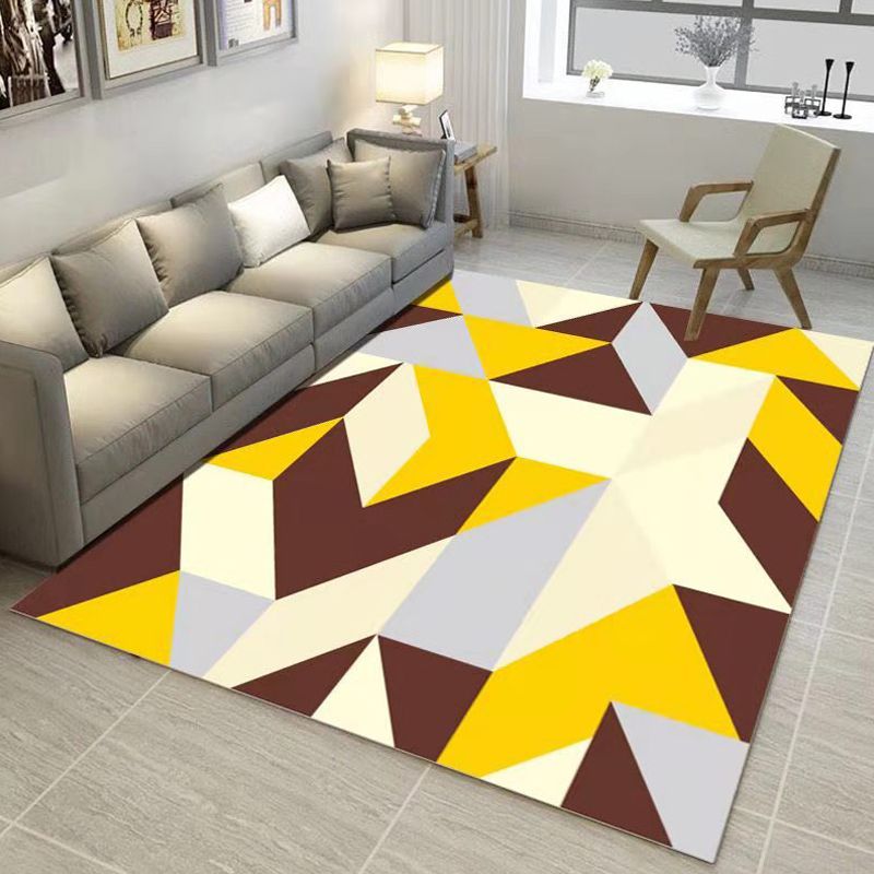 Classic Geo Print Rug Multi Colored Polyster Area Rug Anti-Slip Backing Pet Friendly Washable Carpet for Parlor