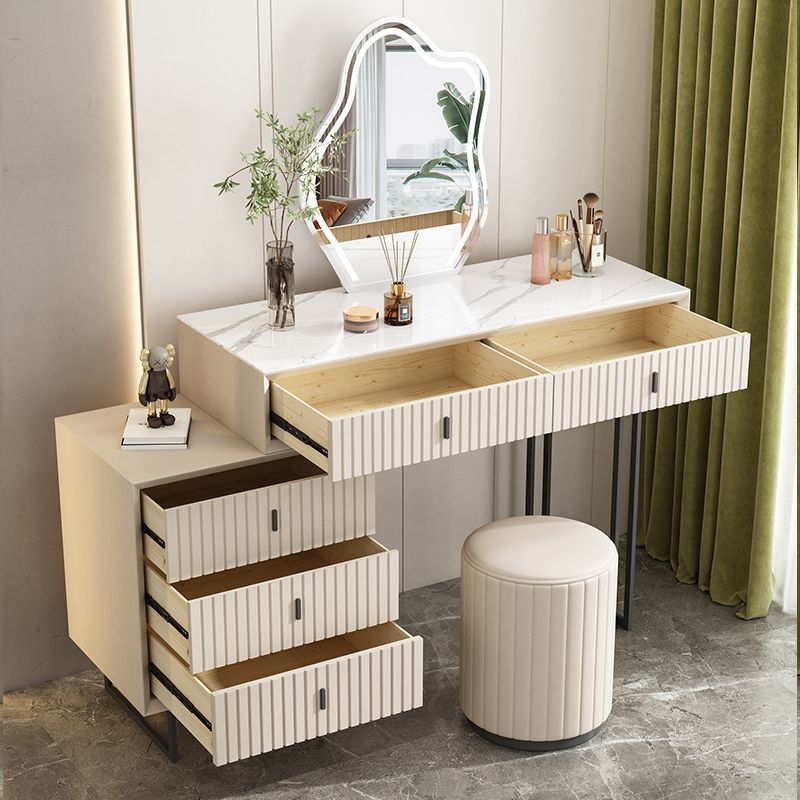 Contemporary Stone White Vanity Desk 5-Drawers Vanity Dressing Table