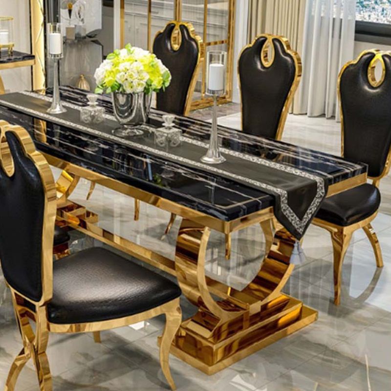 Glam Dining Faux Marble Table Dining Rectangle Table with Metal Base for Home Use