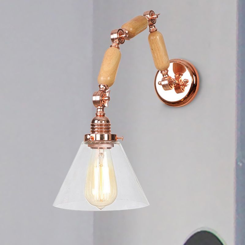 Eine Glühbirne Klares Glasleuchten Leuchte Industriegoldkegel Wohnzimmer Wandlampe mit gekrümmtem Arm