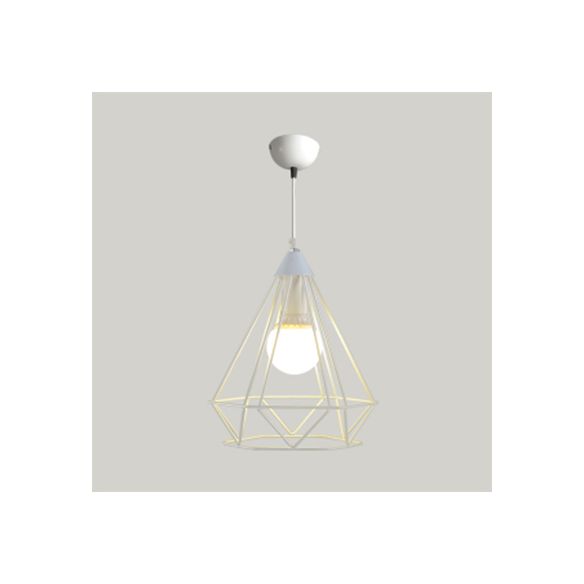 Traditional Diamond Wire Guard Pendant Light Metal 1 Light Hanging Lamp for Stair Cafe
