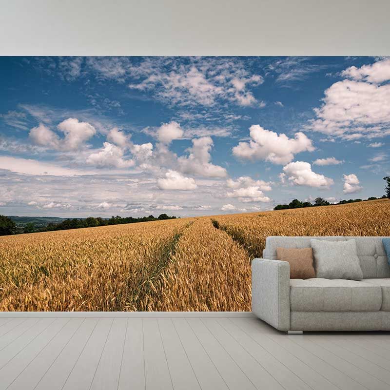 Wheat Field  Mural Wallpaper Photography Horizontal Fabric Wall Decor for Home