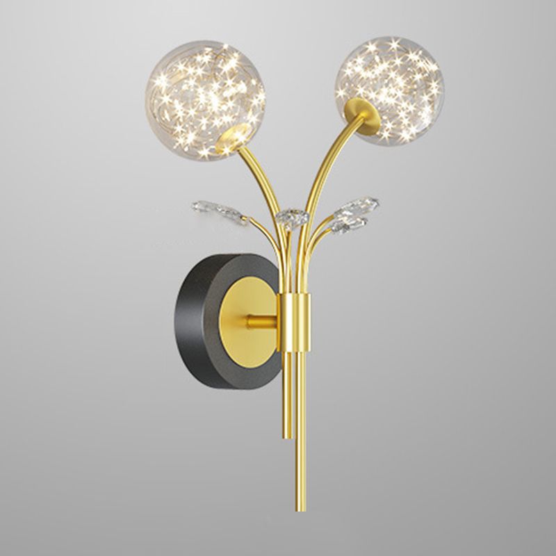 Modern Style Spherical Shape Wall Sconce Glass 2 Light Sconces for Bedroom