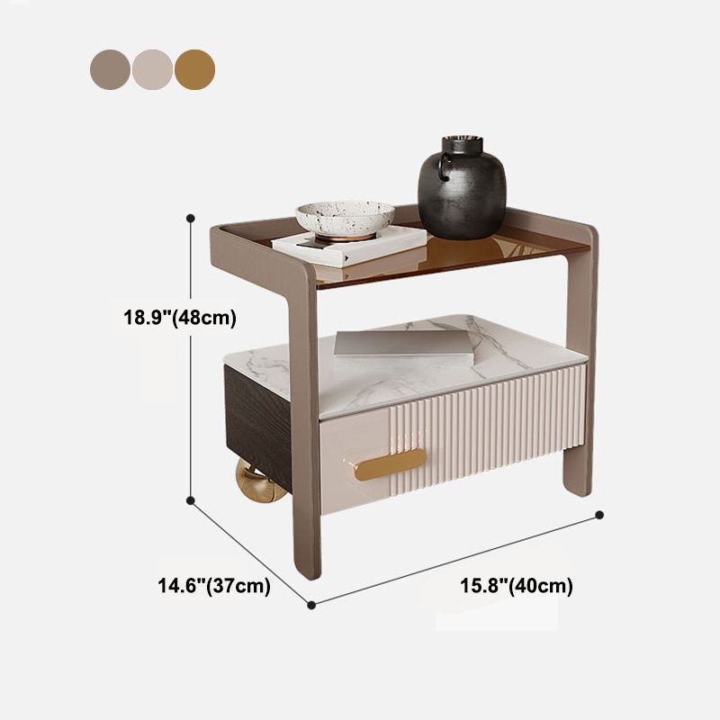 1-Drawer Nightstand 14.6" W Glass Top Open Storage Night Table for Bedroom