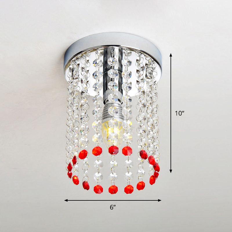 Chrome 1 Bulb Flush Mount Minimalism Clear and Red Crystal Cascade Flush Ceiling Light