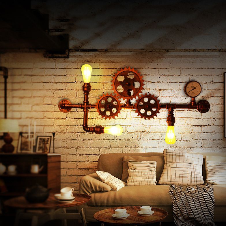 Pipa de agua industrial de la pared lámpara montada en la pared metal 3 luces luces aplicativas