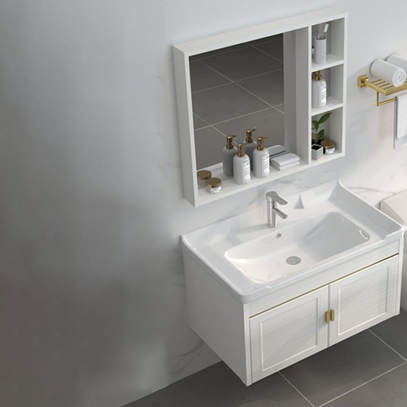 Single Sink Vanity Set Mirror Wall Mount Metal Frame Rectangle Bath Vanity with 2 Doors