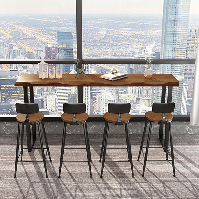 Wood Top Table Industrial Style Rectangle Pub Table for Patio Use