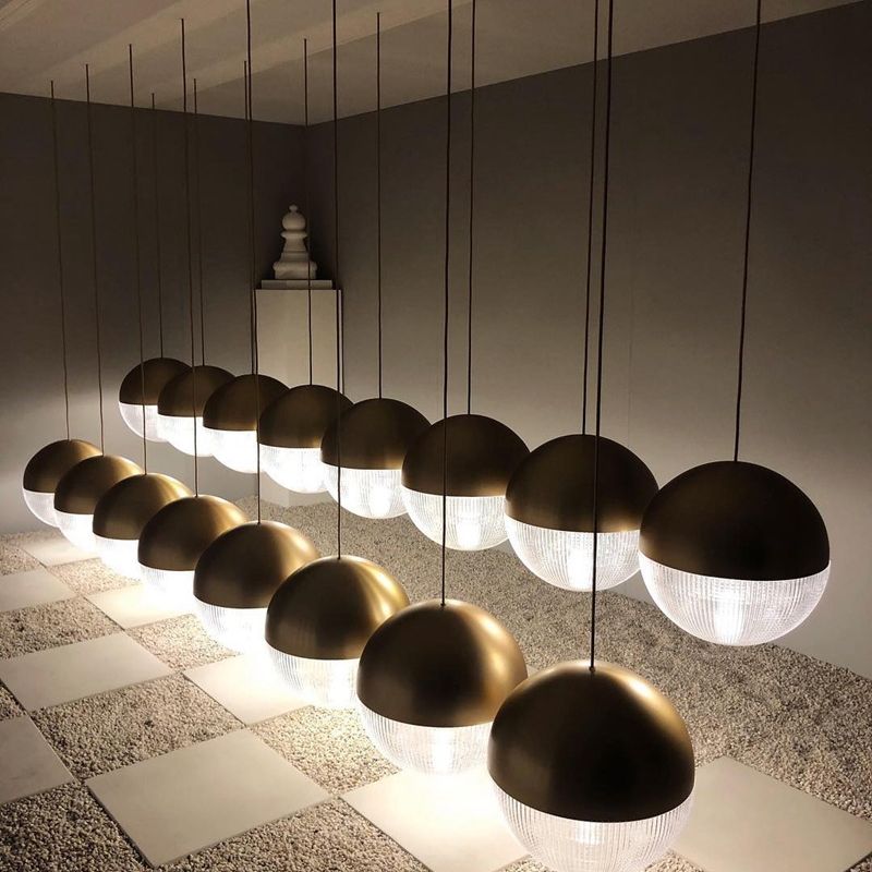 Metal 1 Light Pendant Light Mid-Century Modern Spherical Prismatic Glass Hanging Lamp