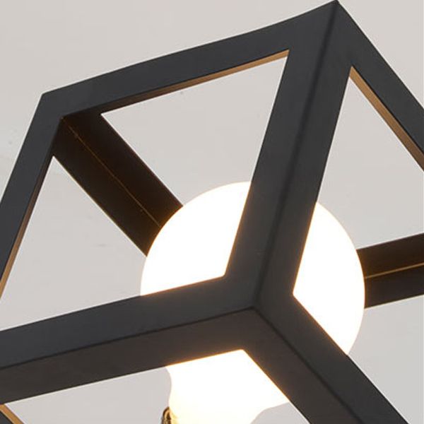 Industrial Flush Light Fixtures Geometric Iron 1 Light Flush Mount Lamps in Black