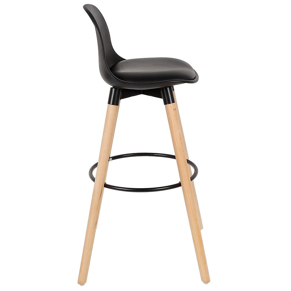 Modern Style Beech Bar Stool with Footrest and Low Back Bistro Bar Stool 28 Inches