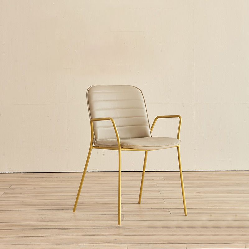 Glam Style Faux Leather Chair Arm Side Chairs with Metal Legs for Home Use