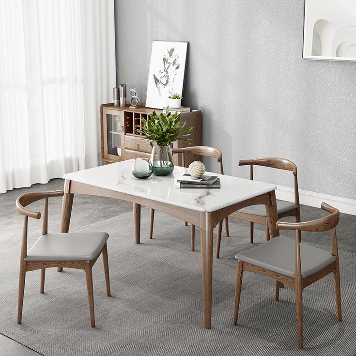 Table à manger rectangulaire en pierre frittée, Style simple, Base en bois de frêne, pour la maison