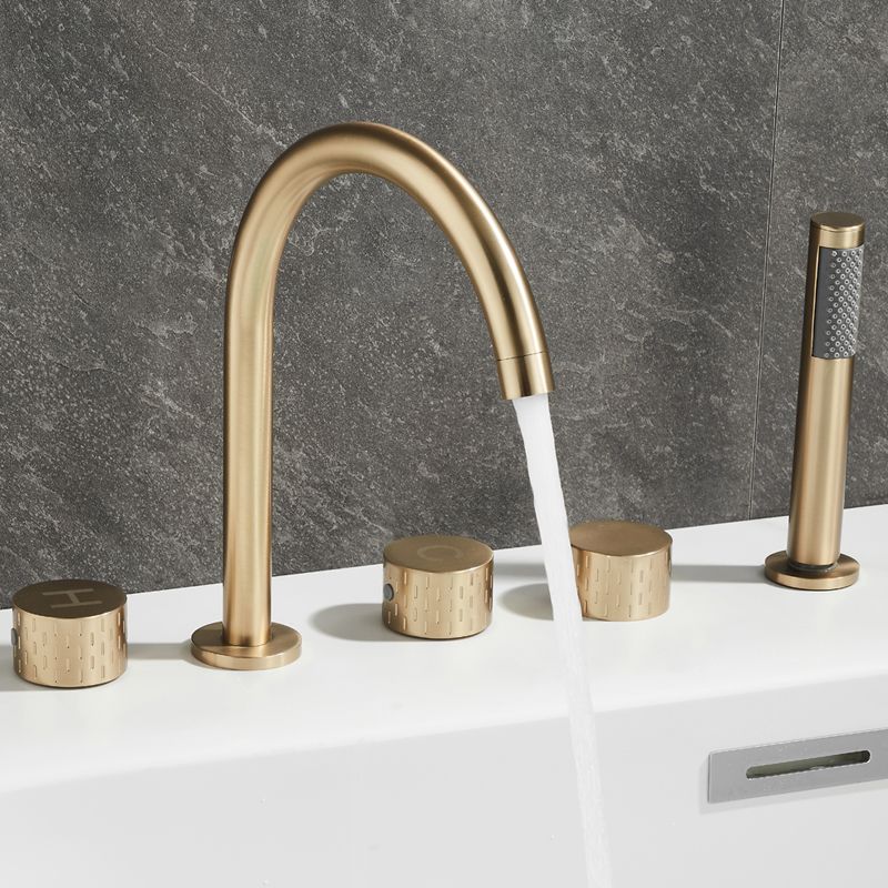 Contemporary Deck Mounted Copper Tub Faucet Low Arc Roman Tub Faucet Set