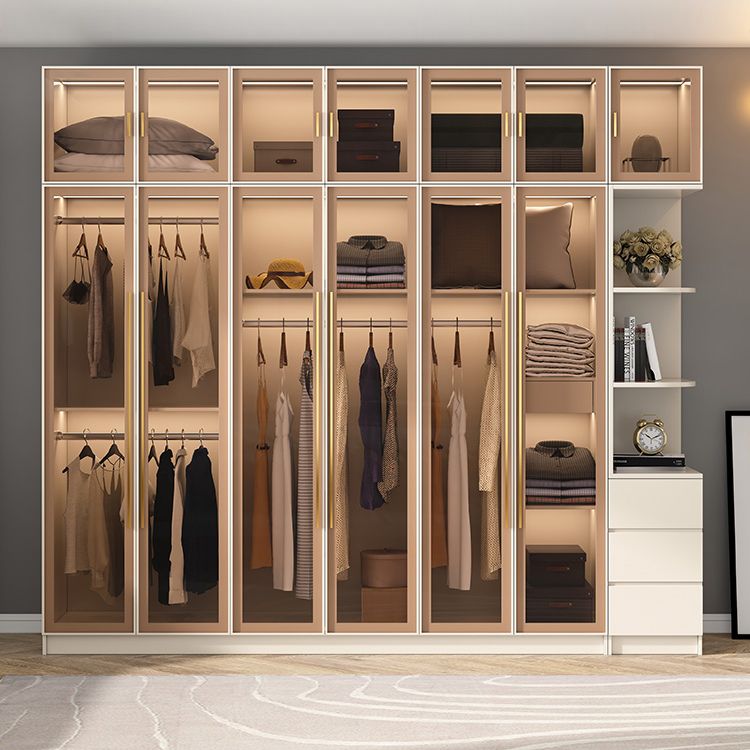 Modern Hinged Door Wardrobe for Home White Cabinet with Glass Door