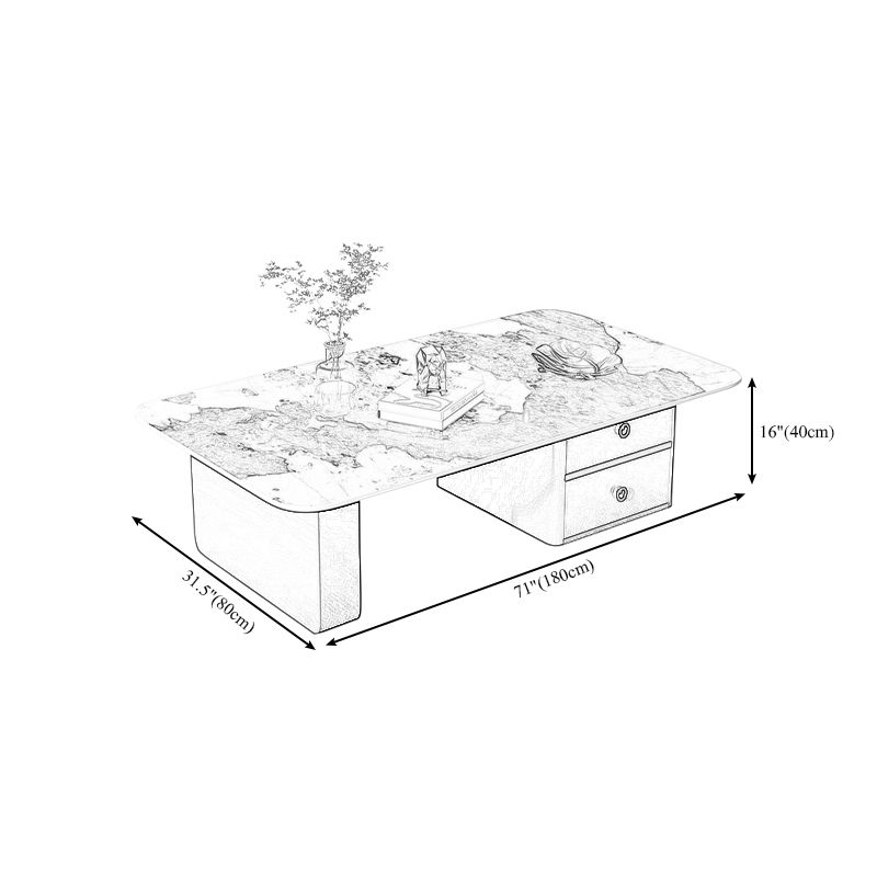 Modern Rectangular Slate Sled Coffee Table with Storage White Cocktail Table