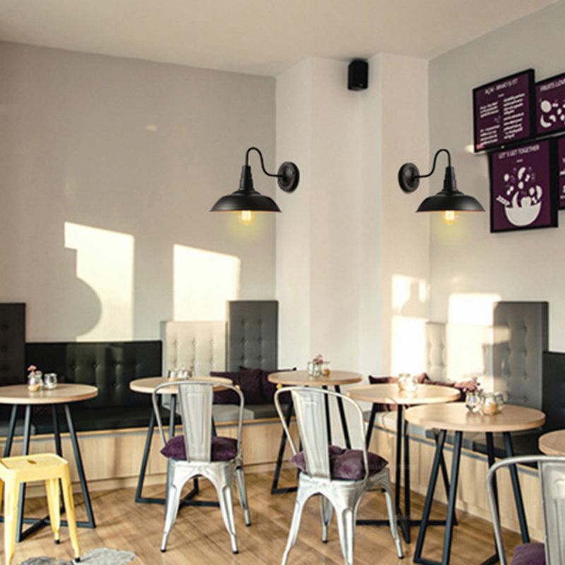 Retro Industrial Style Wall Sconce with Dome Shade Metal Gooseneck Arm Wall Light for Restaurant