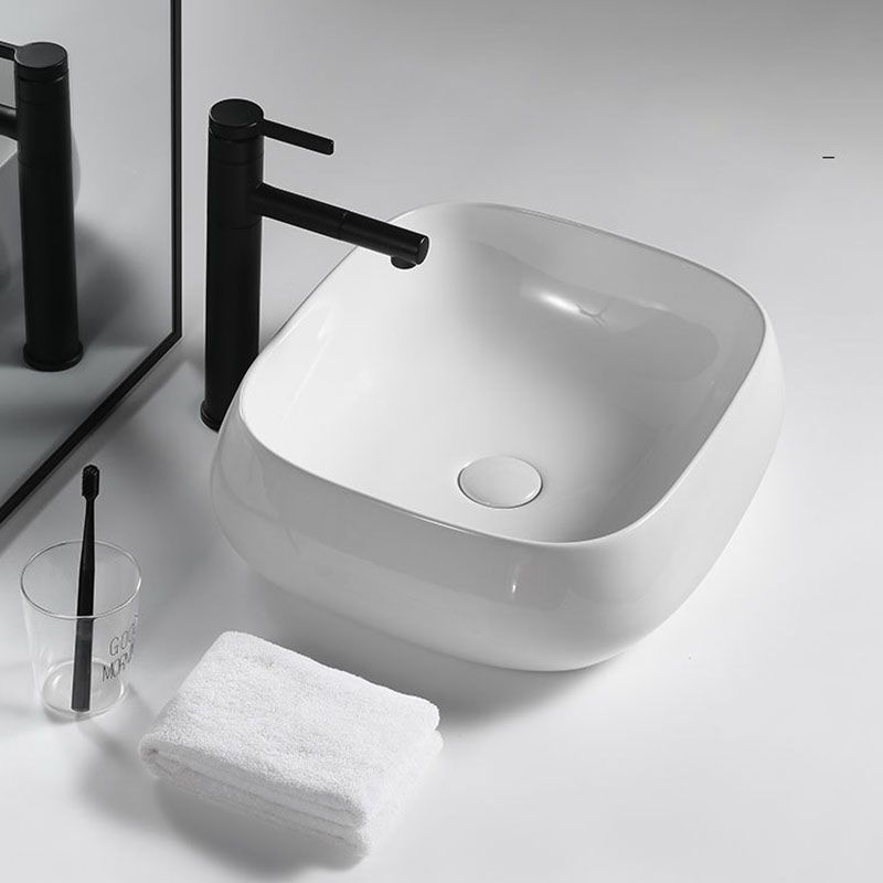Porcelain Vessel Lavatory Sink Rectangular Shape Bathroom Sink