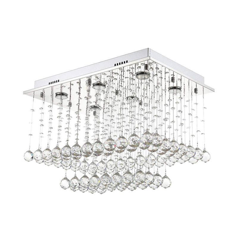 Chrome Finish 5 Bulbs Ceiling Flush Modernism Crystal Beaded Cuboid Flush-Mount Light Fixture