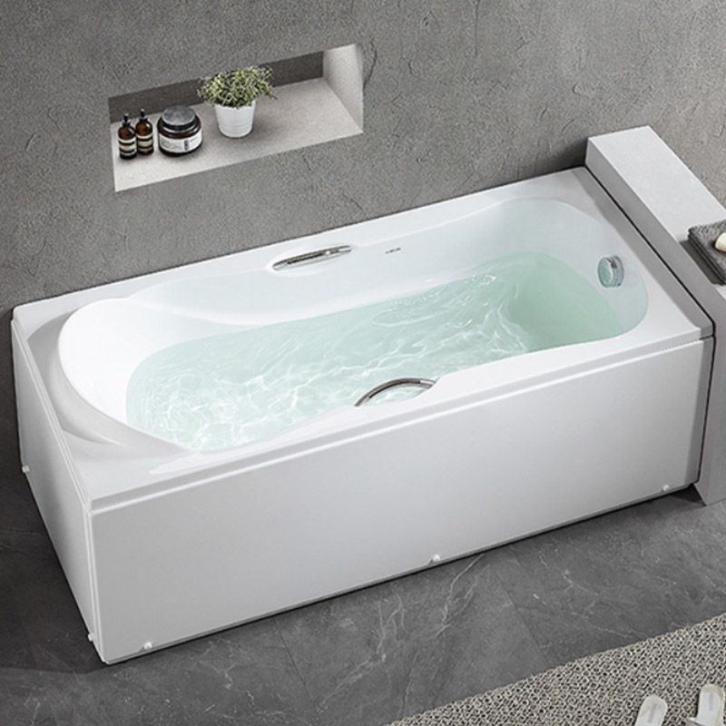 Modern Corner White Bathtub Acrylic Rectangle Back to Wall with Drain Bath Tub