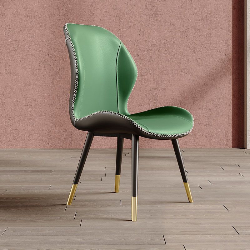 Glam Leather Dining Chair Wingback Side Furniture in Matte Finish for Indoor