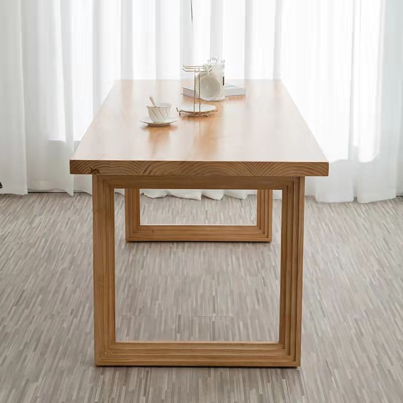 Rechthoek houten tafel in de natuur moderne dennenafel met dubbele voetstuk